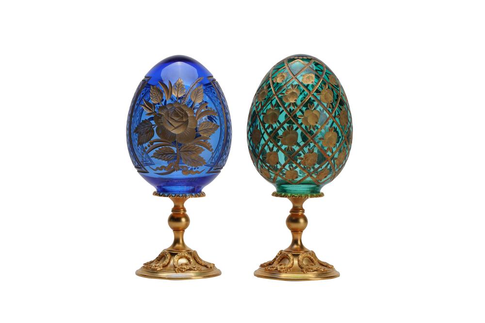 PAIR OF FABERGE CRYSTAL EGG