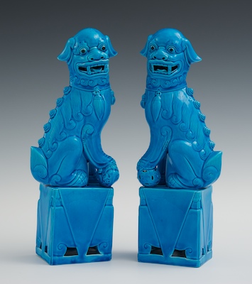 Pair of Faience Glazed Foo Dogs