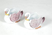 PAIR OF FAIENCE SWAN DISHES.
