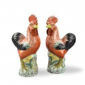 PAIR OF FAMILLE ROSE COCKEREL
