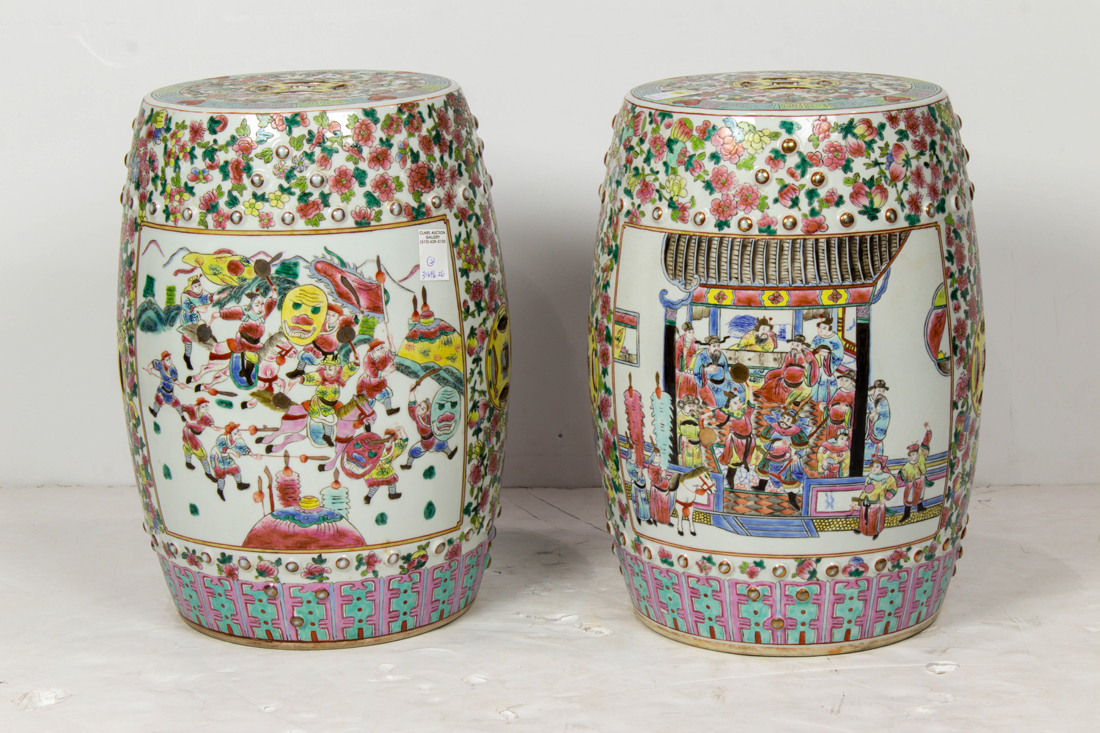 PAIR OF FAMILLE ROSE DRUM-FORM