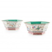 PAIR OF FAMILLE ROSE HEXAGONAL