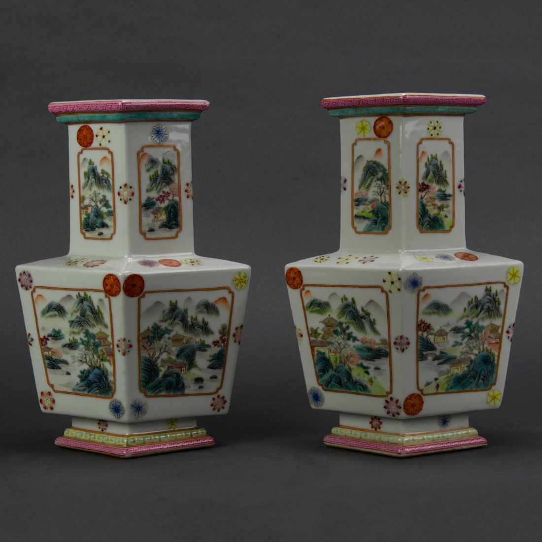 PAIR OF FAMILLE ROSE LOZENGE FORM