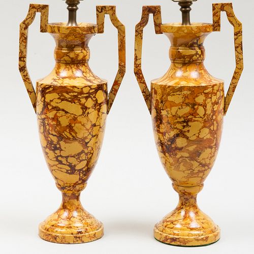 PAIR OF FAUX AGATE PAINTED WOOD