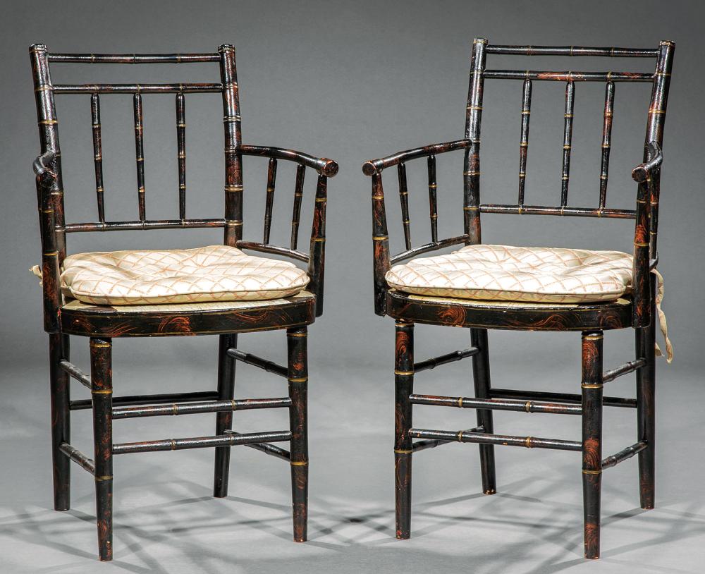 PAIR OF FAUX BAMBOO ARMCHAIRSPair