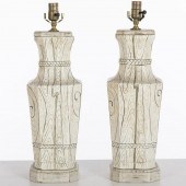 PAIR OF FAUX BOIS CERAMIC LAMP