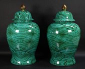 PAIR OF FAUX MALACHITE PORCELA