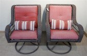 PAIR OF FAUX WICKER SWIVEL CHA