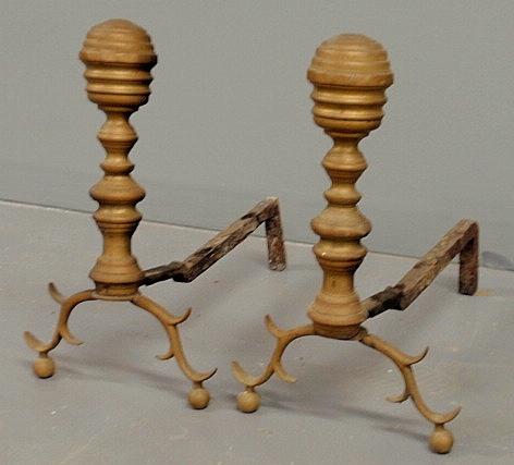 Pair of Federal brass andirons