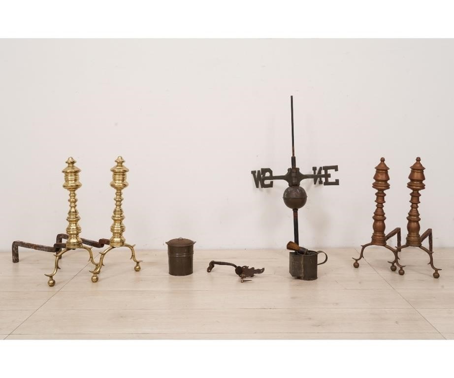 Pair of Federal brass andirons,