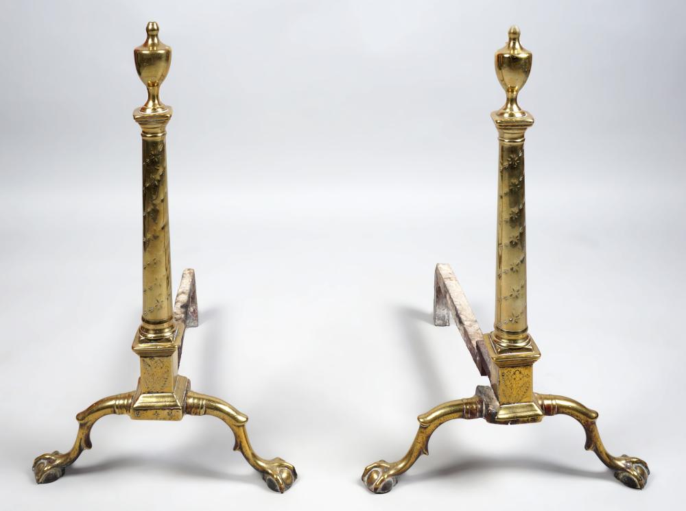 PAIR OF FEDERAL BRASS ANDIRONS,
