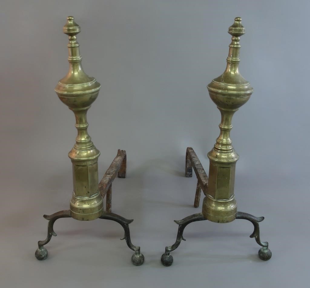 Pair of Federal brass andirons,