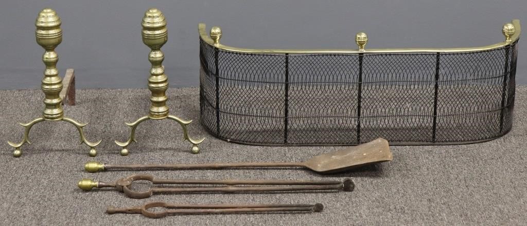 Pair of Federal brass andirons,
