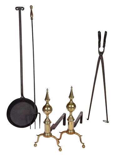 PAIR OF FEDERAL BRASS ANDIRONS WITH