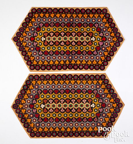 PAIR OF FELT PENNY TABLE RUGS, 19TH