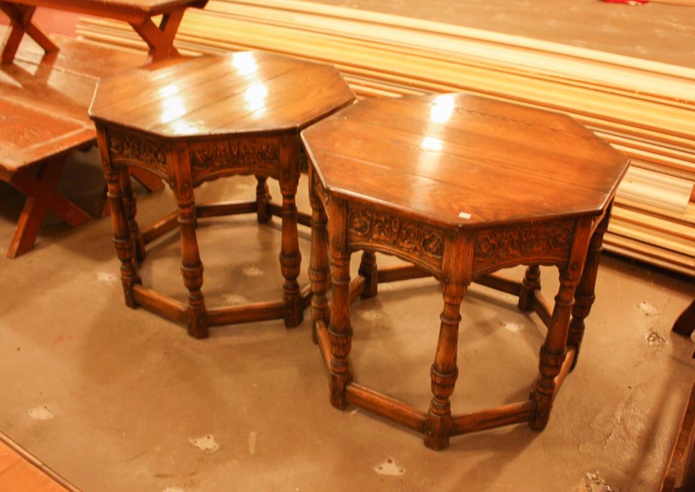 PAIR OF FEUDAL OAK LAMP