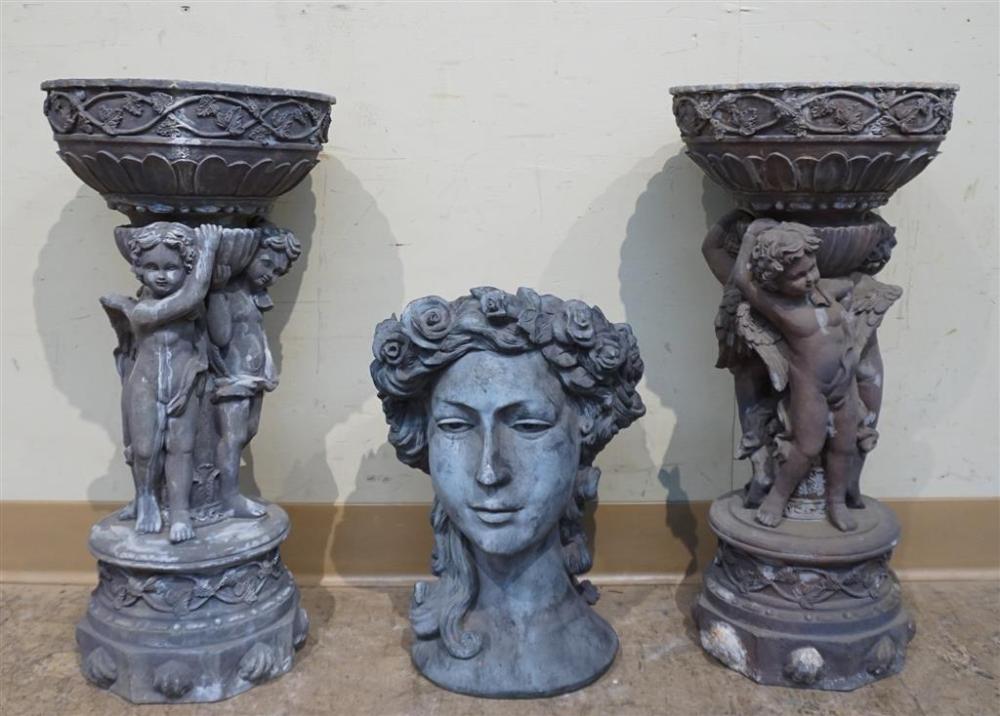 PAIR OF FIBERGLASS CHERUB-BASE