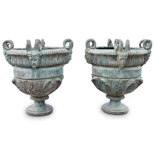 PAIR OF FIGURAL BRONZE RAMS HEAD