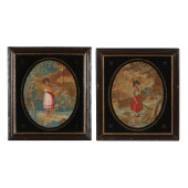 PAIR OF FIGURAL SILK EMBROIDER
