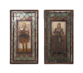 PAIR OF FIGURAL STAINED GLASS