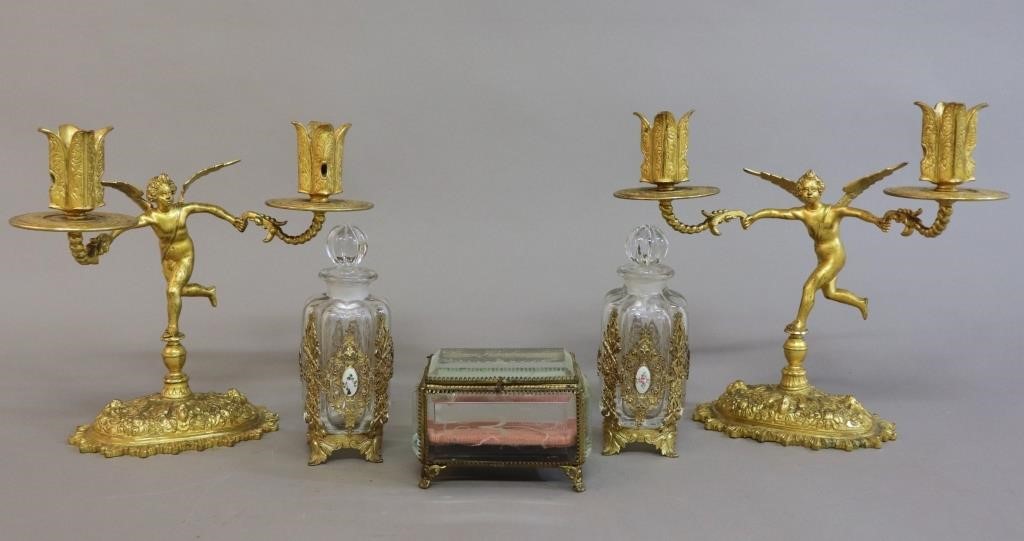 Pair of fire gilt angel