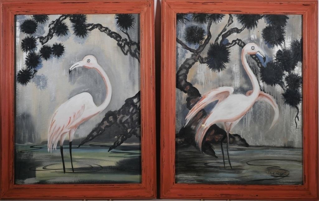 PAIR OF FLAMINGO WATERCOLORS,