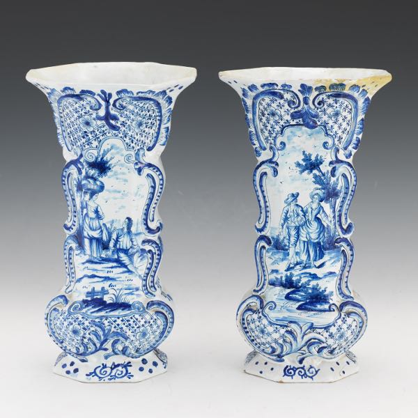PAIR OF FLARED DELFT VASES 12 ?"