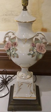 PAIR OF FLORAL ENCRUSTED CERAM