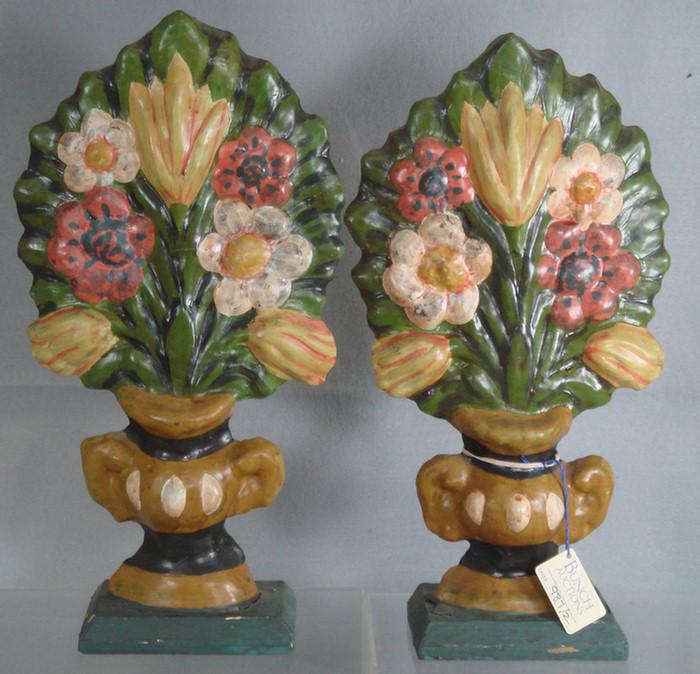 Pair of floral form painted paper