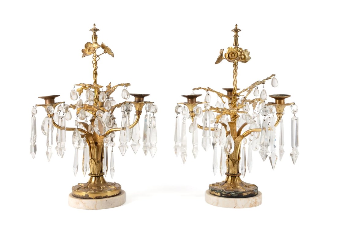 PAIR OF FLORAL GILT THREE ARM