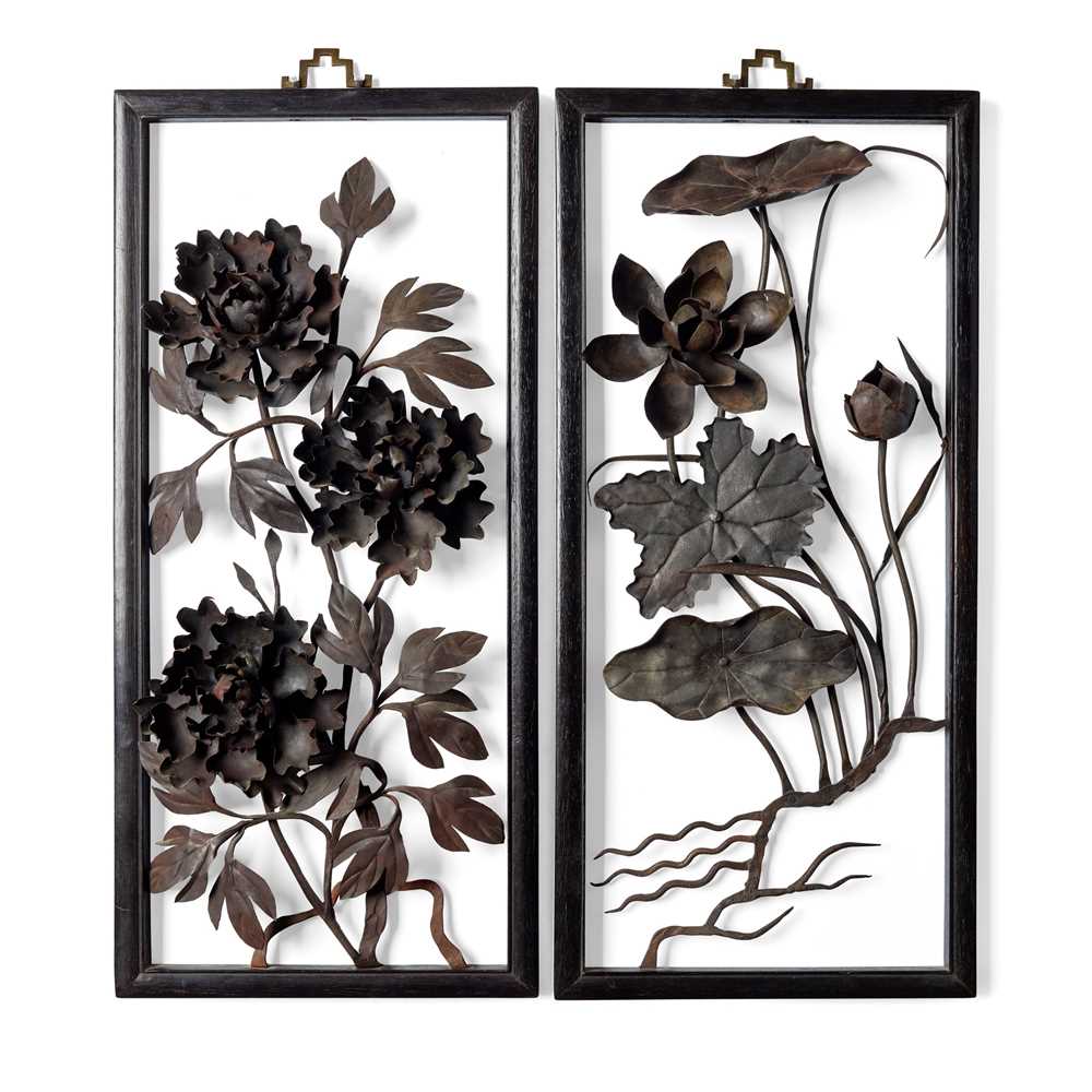 PAIR OF 'FLORAL' IRON PAINTINGS