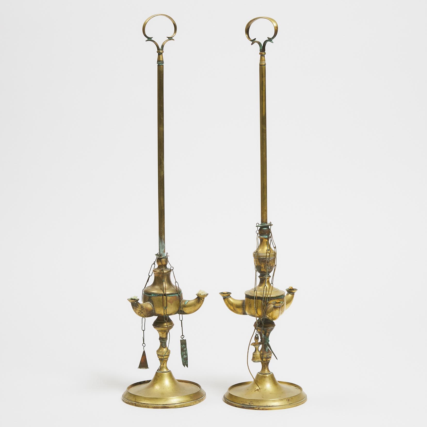 Pair of Florentine Brass Oil Lamps,