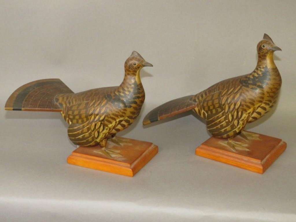 PAIR OF FOLK ART CARVED RUFFED
