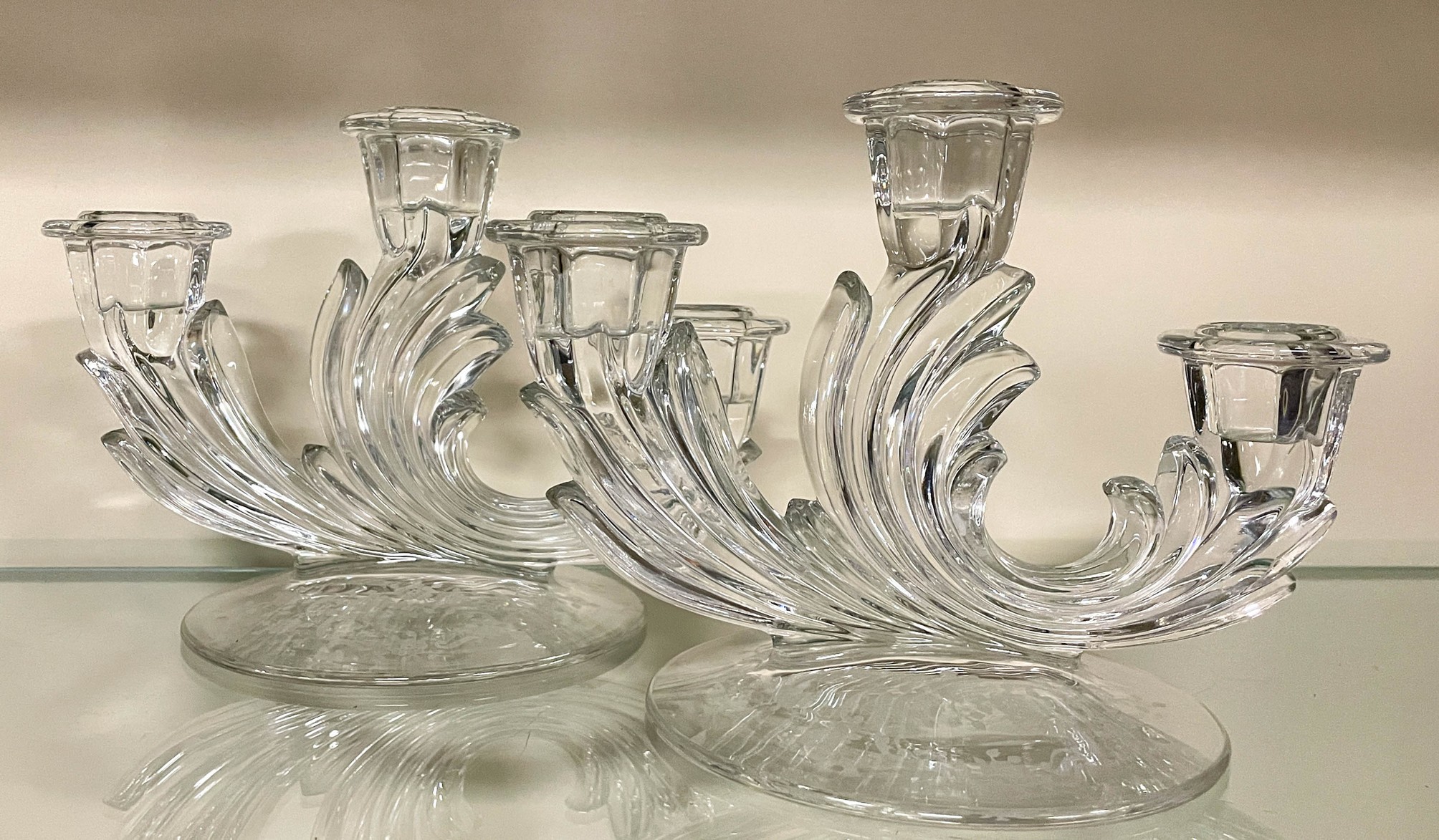Pair of Fostoria glass 3- light