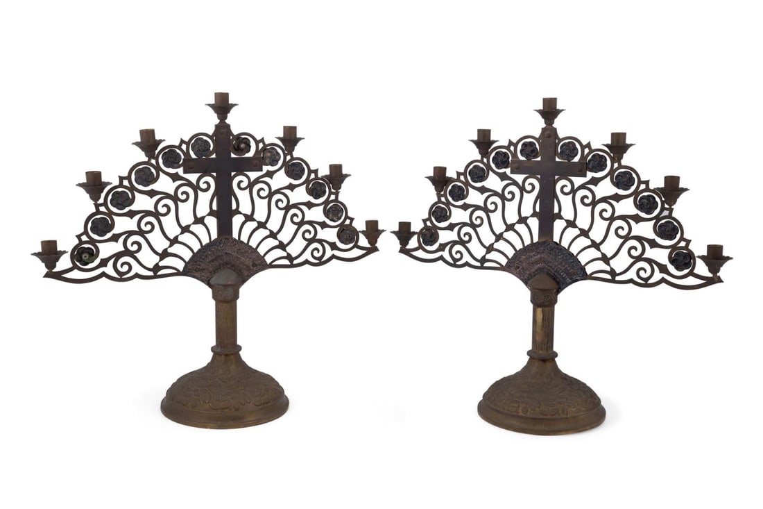 PAIR OF FRAEFEL & CO. BRASS ALTAR