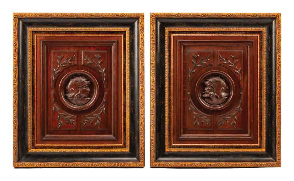 PAIR OF FRAMED CARVED WOOD