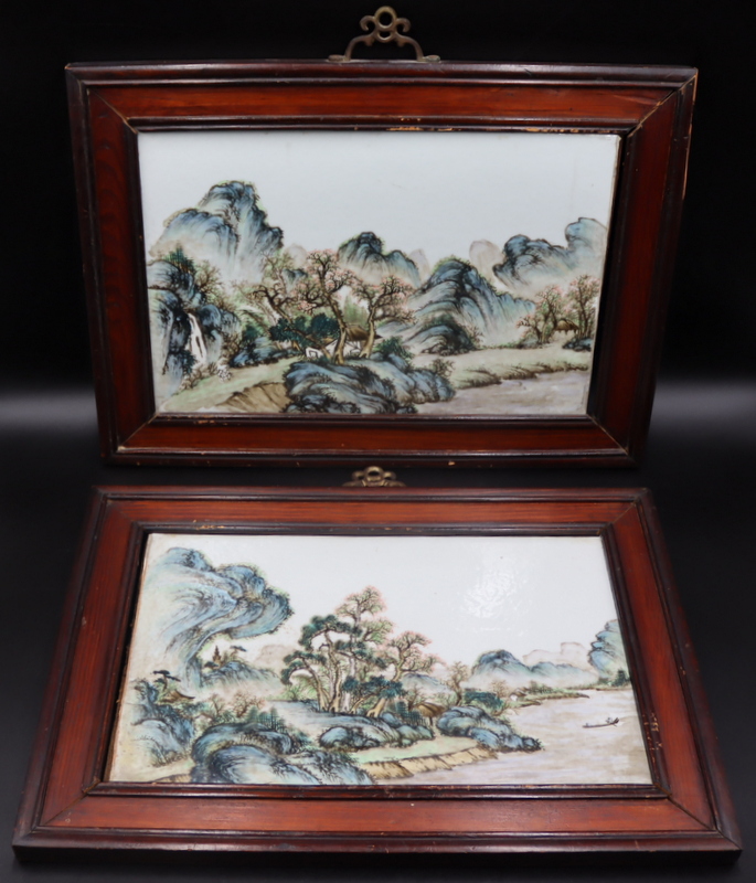 PAIR OF FRAMED CHINESE ENAMEL