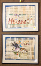 PAIR OF FRAMED EGYPTIAN HANDPA