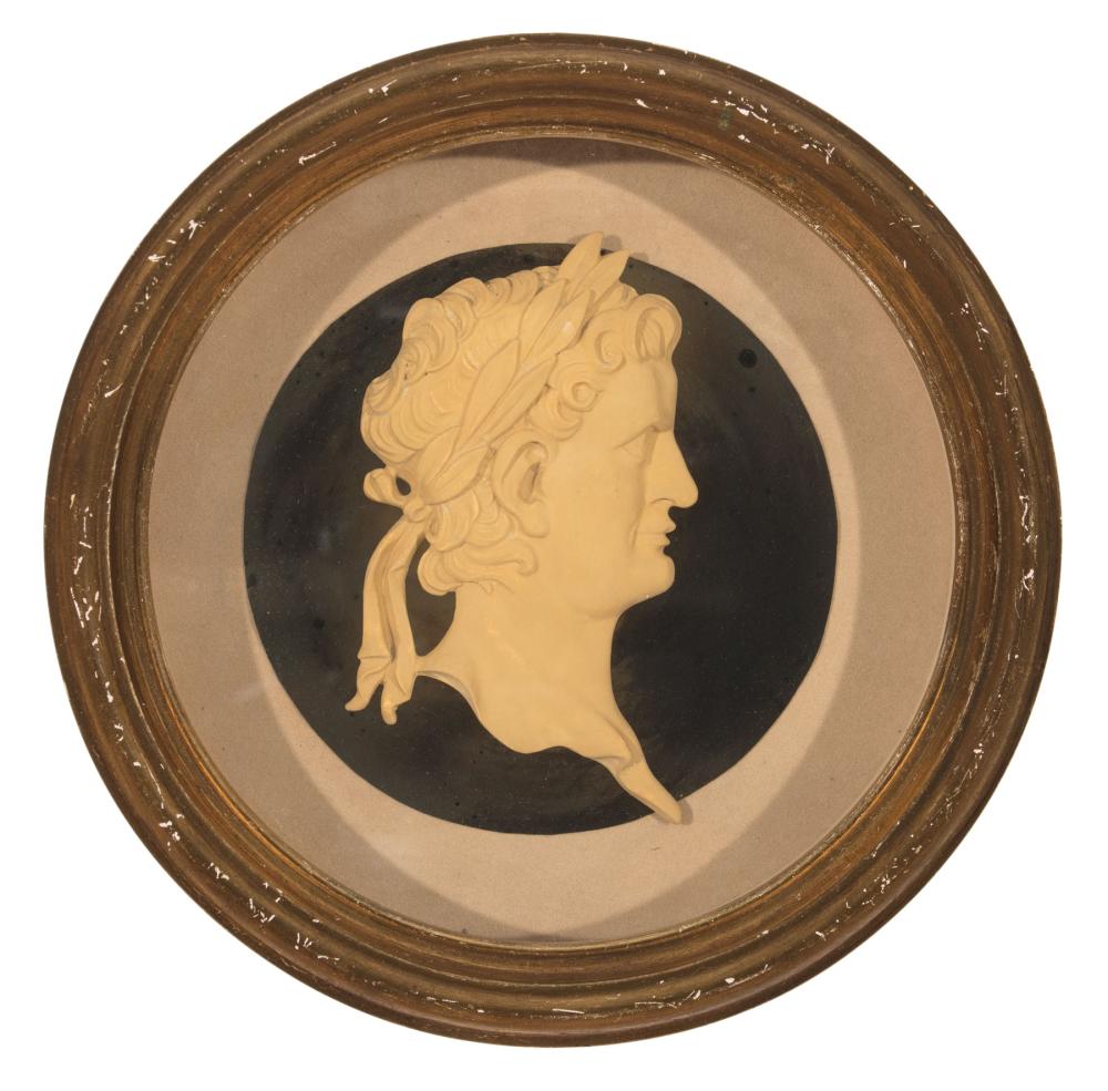 PAIR OF FRAMED PLASTER PLAQUES OF