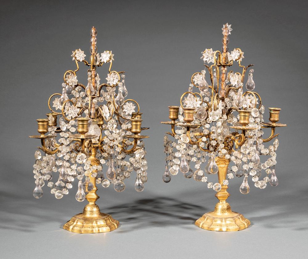 PAIR OF FRENCH BRONZE AND CUT GLASS