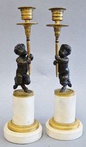 PAIR OF FRENCH BRONZE AND MARB