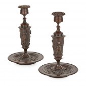 PAIR OF FRENCH BRONZE CANDLEST