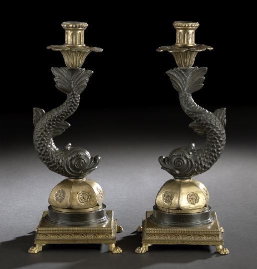 Pair of French Bronze Dolphin