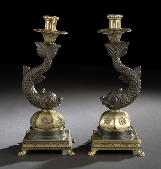 Pair of French Bronze Dolphin