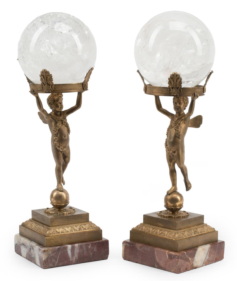 PAIR OF FRENCH BRONZE, ROCK CRYSTAL