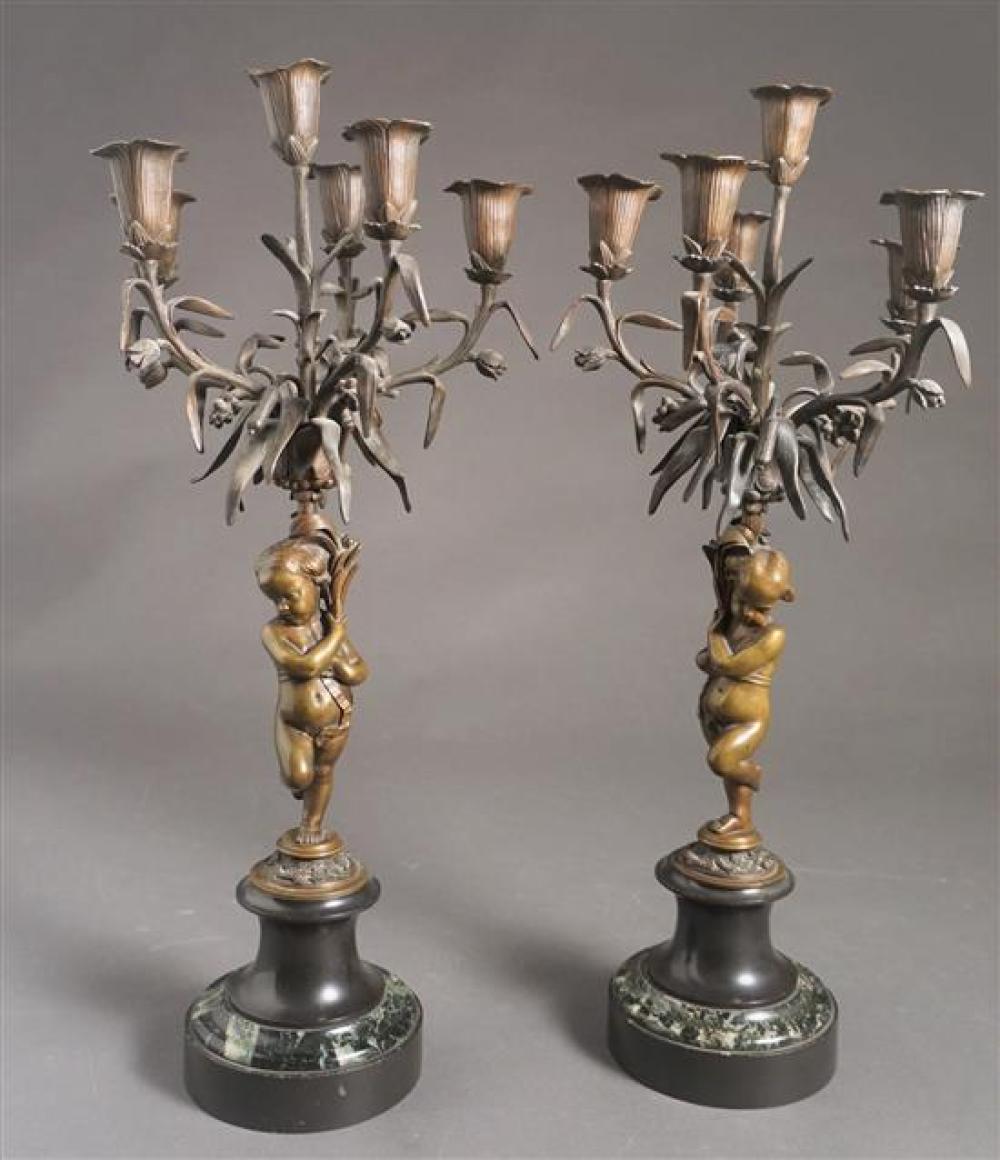PAIR OF FRENCH BRONZE, SLATE AND
