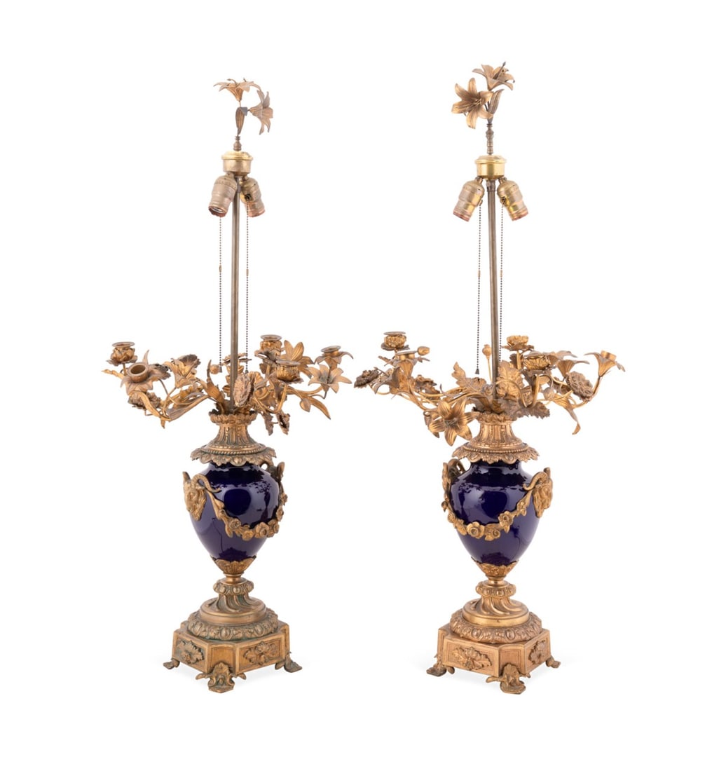 PAIR OF FRENCH CANDELABRA LAMPS,