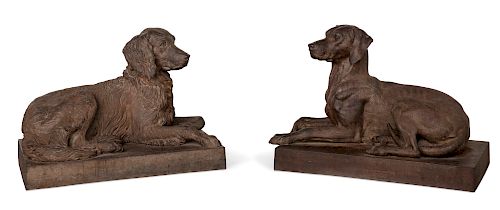 PAIR OF FRENCH CAST IRON DOGS, J.J.