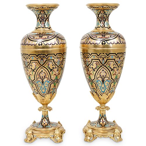 PAIR OF FRENCH CHAMPLEVE ENAMEL &