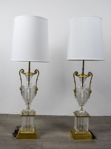 PAIR OF FRENCH CUT CRYSTAL &